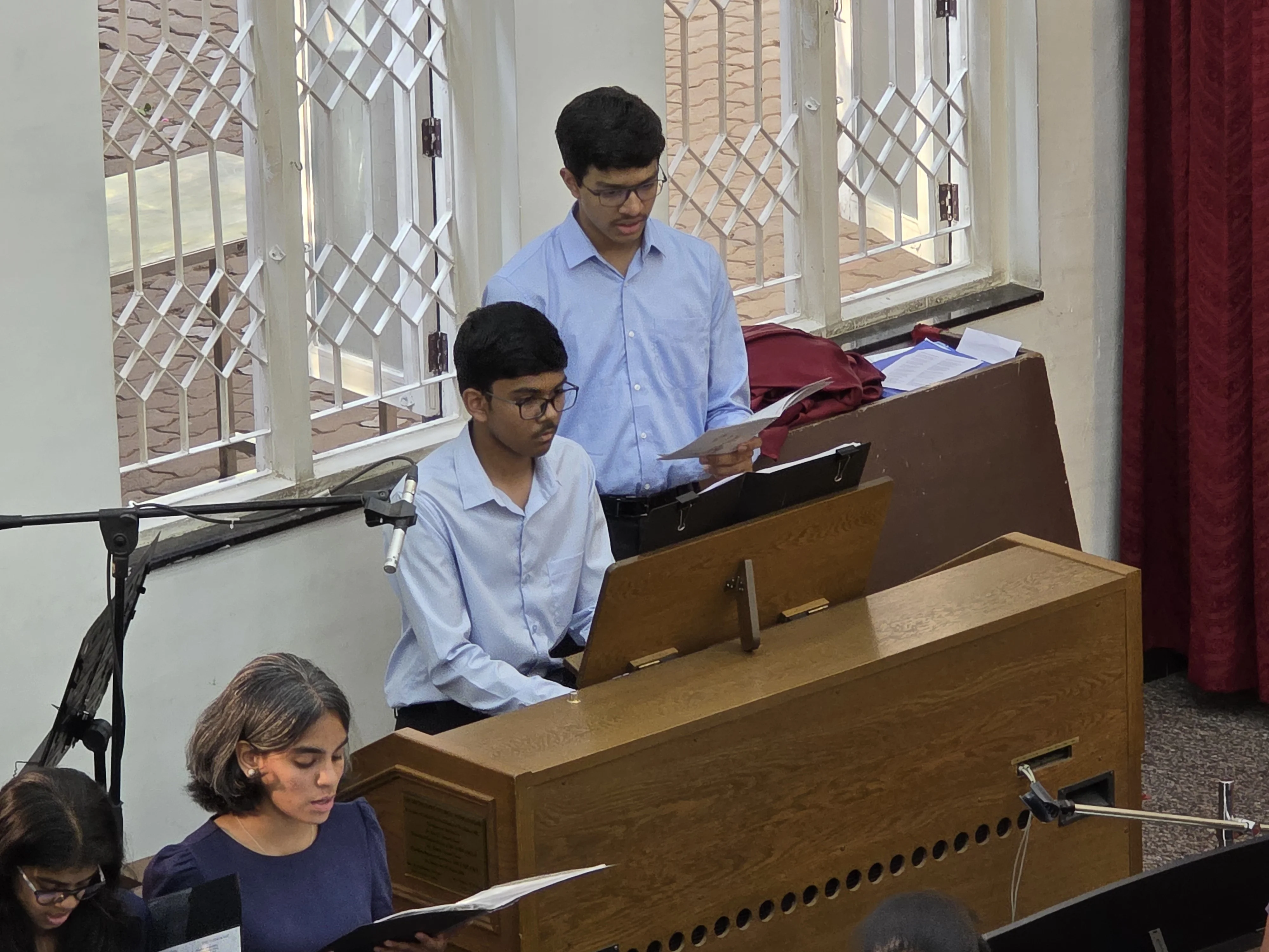 Eric playing the pipe organ at Indiranagar Methodist Church, Bangalore
