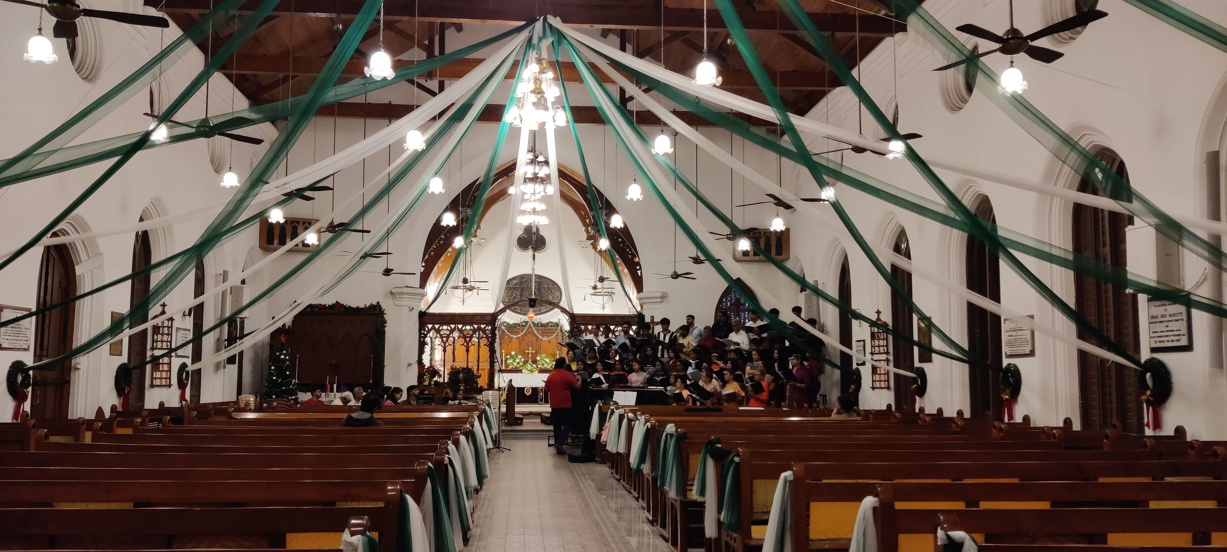 FSG choir rehearsing inside St. John's Church Bangalore — Christmas concert preparation