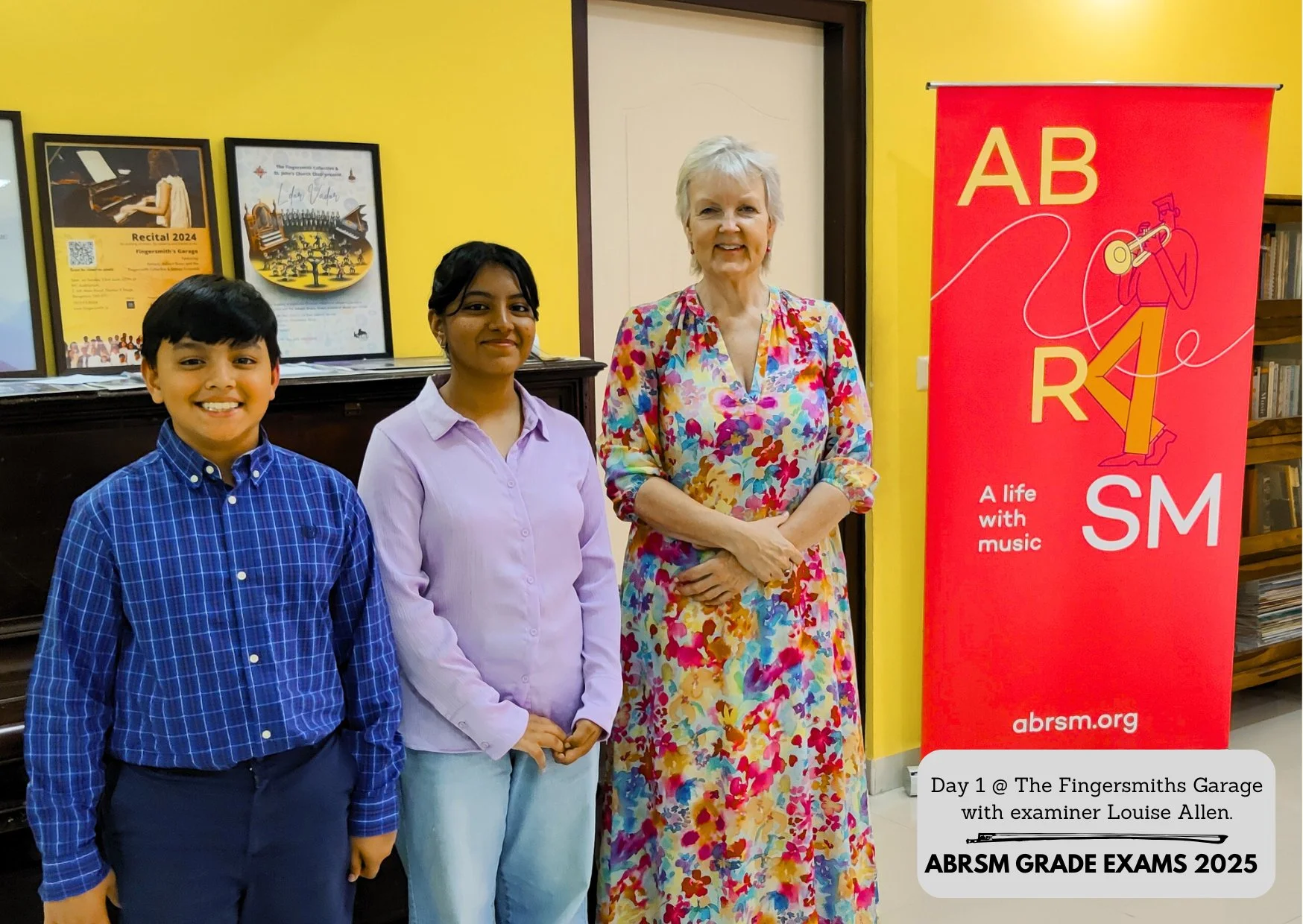 Students with ABRSM examiner Louise Allen at Fingersmith's Garage November 2025