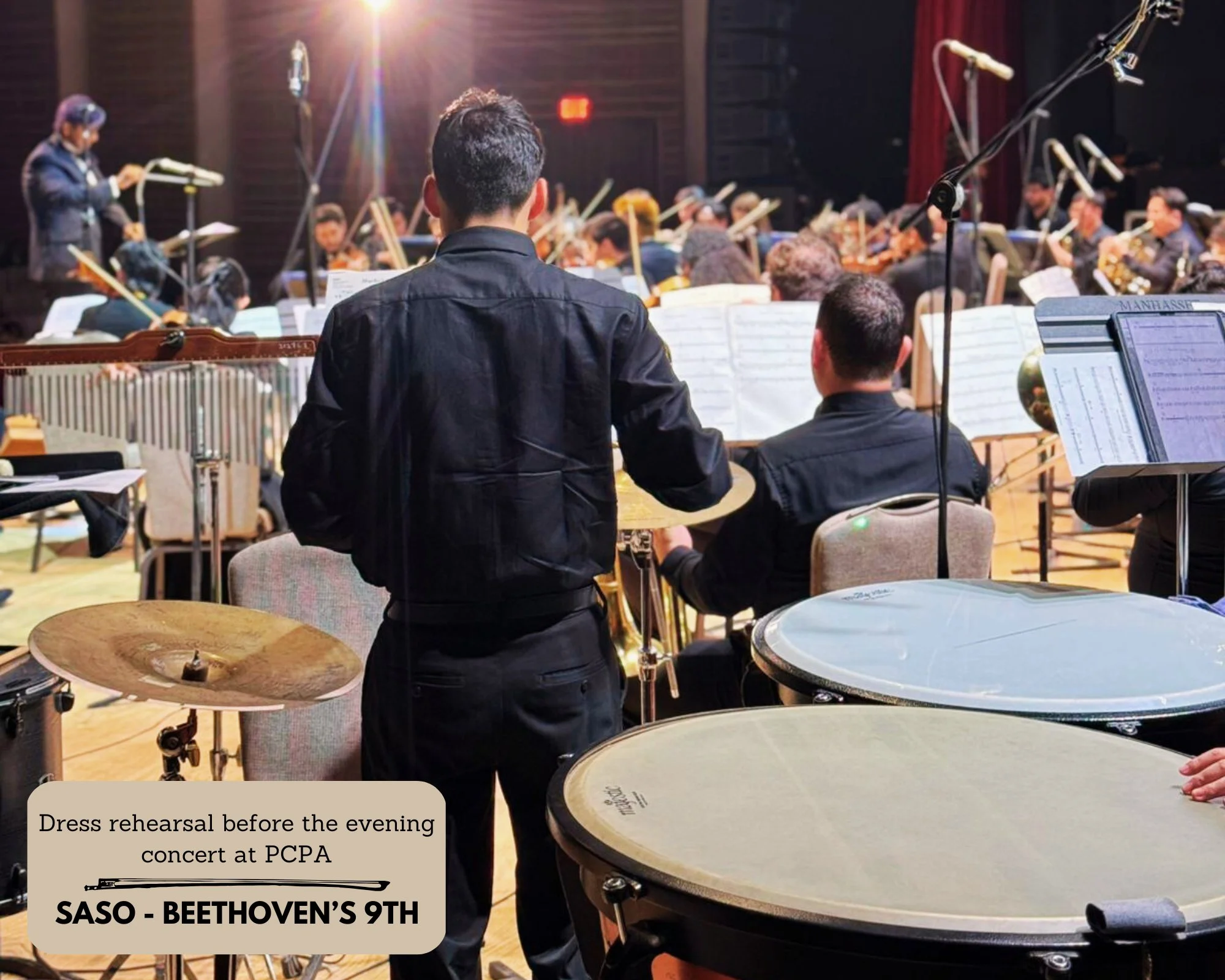 FSG percussion student at SASO Beethoven 9th dress rehearsal PCPA